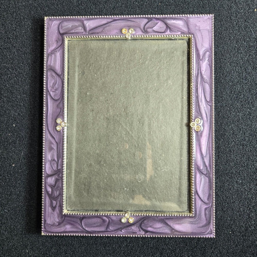 Purple‎ Marbled Enamel Picture Frame Silver Beaded Rhinestone 5x7 Tabletop Decor